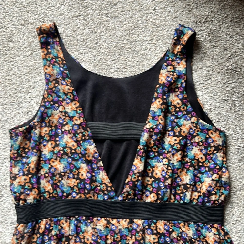 Xhilaration Sleeveless Floral Dress XL Black Orange Blue Purple Flowers Keyhole - Picture 7 of 15